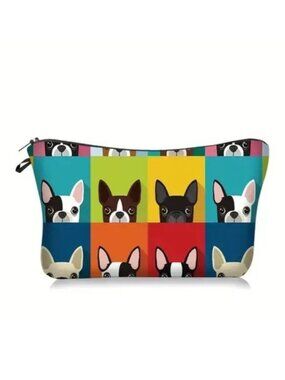 Cosmetic Bag Boston Terrier Frenchie Dog Makeup Clutch Zip Pouch Travel Organize
